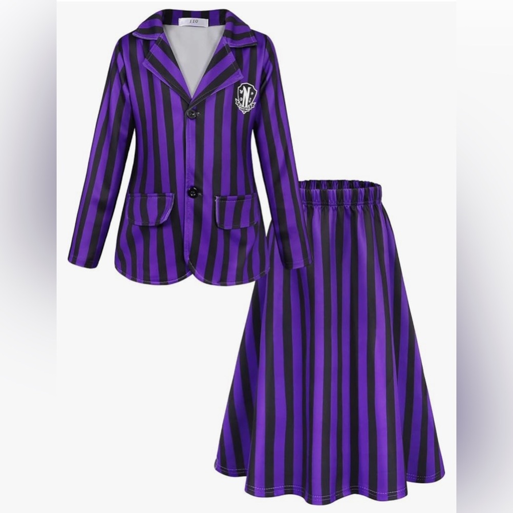 Kids Wednesday Nevermore Striped Uniform Costume